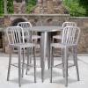 Flash Furniture Commercial Grade 30″ Round Black Metal Indoor-Outdoor Bar Table Set with 4 Vertical Slat Back Stools(Silver)