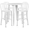 Flash Furniture Commercial Grade 30″ Round Black Metal Indoor-Outdoor Bar Table Set with 4 Vertical Slat Back Stools(White)