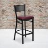 Flash Furniture HERCULES Series Black Grid Back Metal Restaurant Barstool – Burgundy Vinyl Seat (Pack of 1)(Burgundy Vinyl Seat/Black Metal Frame)