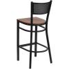Flash Furniture HERCULES Series Black Grid Back Metal Restaurant Barstool – Burgundy Vinyl Seat (Pack of 1)(Cherry Wood Seat/Black Metal Frame)