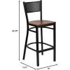 Flash Furniture HERCULES Series Black Grid Back Metal Restaurant Barstool – Burgundy Vinyl Seat (Pack of 1)(Cherry Wood Seat/Black Metal Frame)