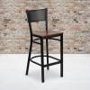 Flash Furniture HERCULES Series Black Grid Back Metal Restaurant Barstool – Burgundy Vinyl Seat (Pack of 1)(Cherry Wood Seat/Black Metal Frame)