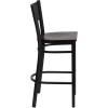 Flash Furniture HERCULES Series Black Grid Back Metal Restaurant Barstool – Burgundy Vinyl Seat (Pack of 1)(Mahogany Wood Seat/Black Metal Frame)