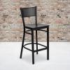 Flash Furniture HERCULES Series Black Grid Back Metal Restaurant Barstool – Burgundy Vinyl Seat (Pack of 1)(Mahogany Wood Seat/Black Metal Frame)