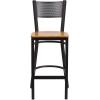 Flash Furniture HERCULES Series Black Grid Back Metal Restaurant Barstool – Burgundy Vinyl Seat (Pack of 1)(Natural Wood Seat/Black Metal Frame)