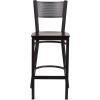 Flash Furniture HERCULES Series Black Grid Back Metal Restaurant Barstool – Burgundy Vinyl Seat (Pack of 1)(Walnut Wood Seat/Black Metal Frame)