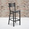 Flash Furniture HERCULES Series Black Grid Back Metal Restaurant Barstool – Burgundy Vinyl Seat (Pack of 1)(Walnut Wood Seat/Black Metal Frame)