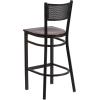 Flash Furniture HERCULES Series Black Grid Back Metal Restaurant Barstool – Burgundy Vinyl Seat (Pack of 1)(Walnut Wood Seat/Black Metal Frame)
