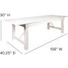 Flash Furniture Hercules Commercial Grade Farmhouse Dining Table | Solid Pine Foldable Table for 10 in Antique Rustic White | Rustic Charm for Home and Events