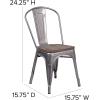Flash Furniture Lincoln Clear Coated Metal Stackable Chair with Wood Seat