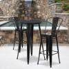 Flash Furniture Nichols Commercial Grade 24″ Round Black Metal Indoor-Outdoor Bar Table Set with 2 Cafe Stools(Black)