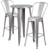 Flash Furniture Nichols Commercial Grade 24″ Round Black Metal Indoor-Outdoor Bar Table Set with 2 Cafe Stools(Silver)