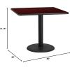 Flash Furniture Stiles 36” Square Black Laminate Table Top with 24” Round Table Height Base(Mahogany)