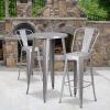 Flash Furniture Nichols Commercial Grade 24″ Round Black Metal Indoor-Outdoor Bar Table Set with 2 Cafe Stools(Silver)