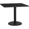 Flash Furniture Stiles 36” Square Black Laminate Table Top with 24” Round Table Height Base(Black)