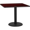 Flash Furniture Stiles 36” Square Black Laminate Table Top with 24” Round Table Height Base(Mahogany)
