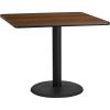 Flash Furniture Stiles 36” Square Black Laminate Table Top with 24” Round Table Height Base(Walnut)
