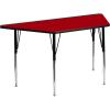Flash Furniture Wren 29”W x 57”L Trapezoid Grey Thermal Laminate Activity Table – Standard Height Adjustable Legs(Red)