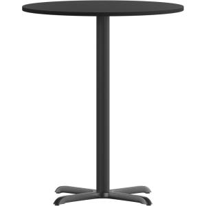 Flash Furniture 30” Round Black Laminate Table Top with 22” x 22” Bar Height Table Base(Black)