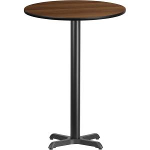 Flash Furniture 30” Round Black Laminate Table Top with 22” x 22” Bar Height Table Base(Walnut)