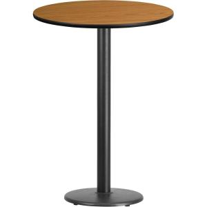 Flash Furniture 30” Round Walnut Laminate Table Top with 18” Round Bar Height Table Base(Natural)