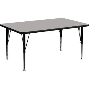 Flash Furniture 30”W x 60”L Rectangular Grey HP Laminate Activity Table – Height Adjustable Short Legs(Grey)