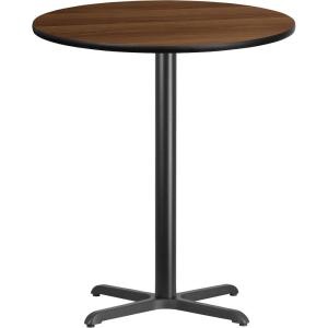 Flash Furniture 36” Round Walnut Laminate Table Top with 30” x 30” Bar Height Table Base