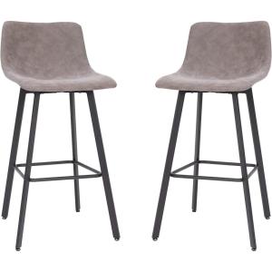 Flash Furniture Caleb Modern Commercial Barstools with Footrests – Gray LeatherSoft -30 Inch – Black Matte Iron Frame – Armless – Set of 2