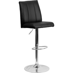 Flash Furniture Charles 2 Pk. Contemporary White Vinyl Adjustable Height Barstool with Vertical Stitch Panel Back and Chrome Base(Black)