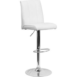 Flash Furniture Charles 2 Pk. Contemporary White Vinyl Adjustable Height Barstool with Vertical Stitch Panel Back and Chrome Base(White)