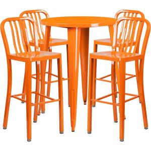 Flash Furniture Commercial Grade 30″ Round Black Metal Indoor-Outdoor Bar Table Set with 4 Vertical Slat Back Stools(Orange)