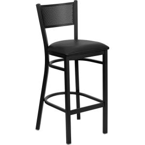 Flash Furniture HERCULES Series Black Grid Back Metal Restaurant Barstool – Burgundy Vinyl Seat (Pack of 1)(Black Vinyl Seat/Black Metal Frame)