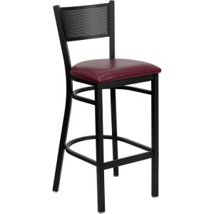 Flash Furniture HERCULES Series Black Grid Back Metal Restaurant Barstool – Burgundy Vinyl Seat (Pack of 1)(Burgundy Vinyl Seat/Black Metal Frame)