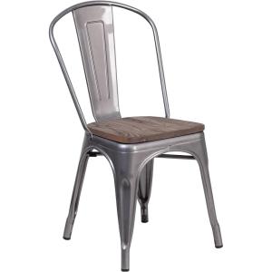 Flash Furniture Lincoln Clear Coated Metal Stackable Chair with Wood Seat