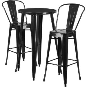 Flash Furniture Nichols Commercial Grade 24″ Round Black Metal Indoor-Outdoor Bar Table Set with 2 Cafe Stools(Black)