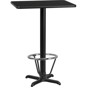 Flash Furniture Stiles 24” x 30” Rectangular Black Laminate Table Top with 22” x 22” Bar Height Table Base and Foot Ring(Black)