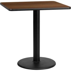 Flash Furniture Stiles 30” Square Black Laminate Table Top with 18” Round Table Height Base(Walnut)