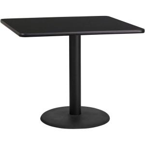Flash Furniture Stiles 36” Square Black Laminate Table Top with 24” Round Table Height Base(Black)