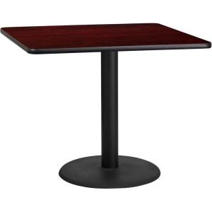 Flash Furniture Stiles 36” Square Black Laminate Table Top with 24” Round Table Height Base(Mahogany)