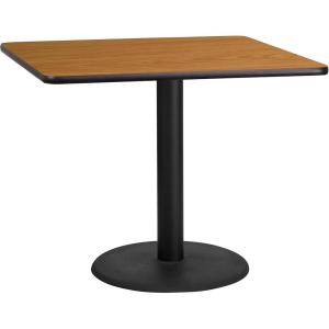Flash Furniture Stiles 36” Square Black Laminate Table Top with 24” Round Table Height Base(Natural)