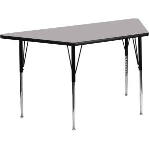 Flash Furniture Wren 29”W x 57”L Trapezoid Grey Thermal Laminate Activity Table – Standard Height Adjustable Legs(Grey)