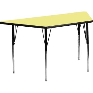 Flash Furniture Wren 29”W x 57”L Trapezoid Grey Thermal Laminate Activity Table – Standard Height Adjustable Legs(Yellow)