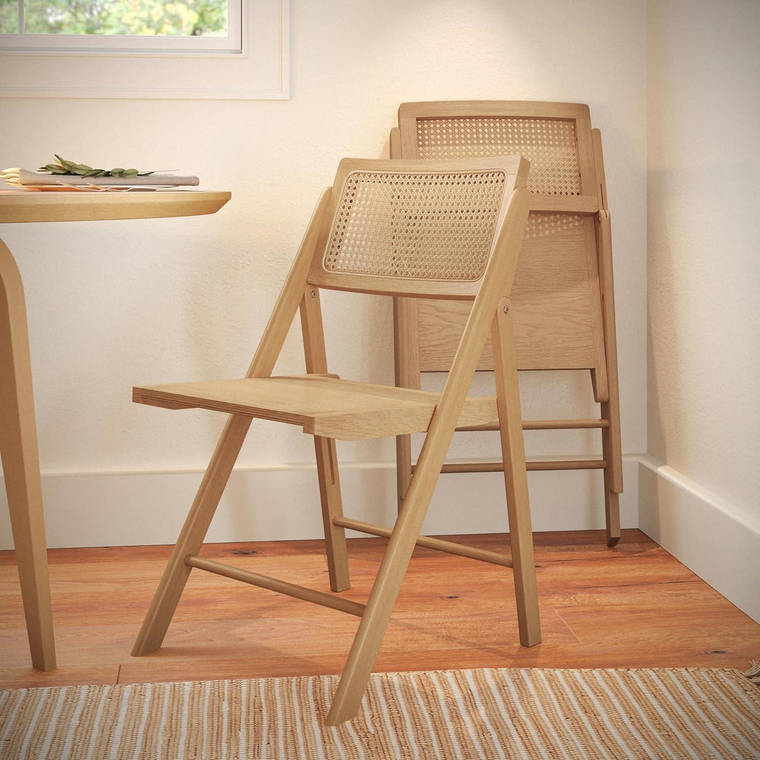 image:imageFlash Furniture Galene Cane Rattan Folding Chair Set Solid Wood Frame and Seat Ventilated Backrest Event Seating Solution Pack of 2 BlackNatural