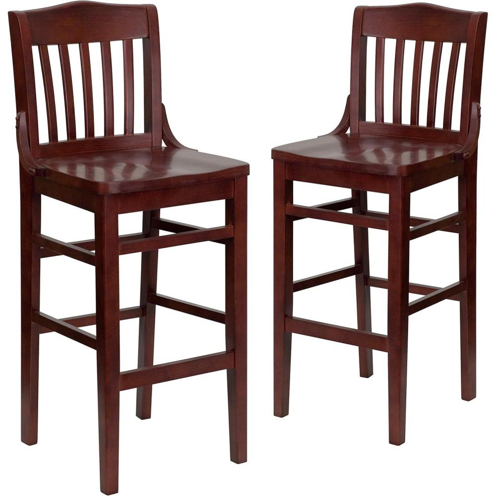 image:imageFlash Furniture 2 Pack HERCULES Series School House Back Mahogany Wood Restaurant Barstool
