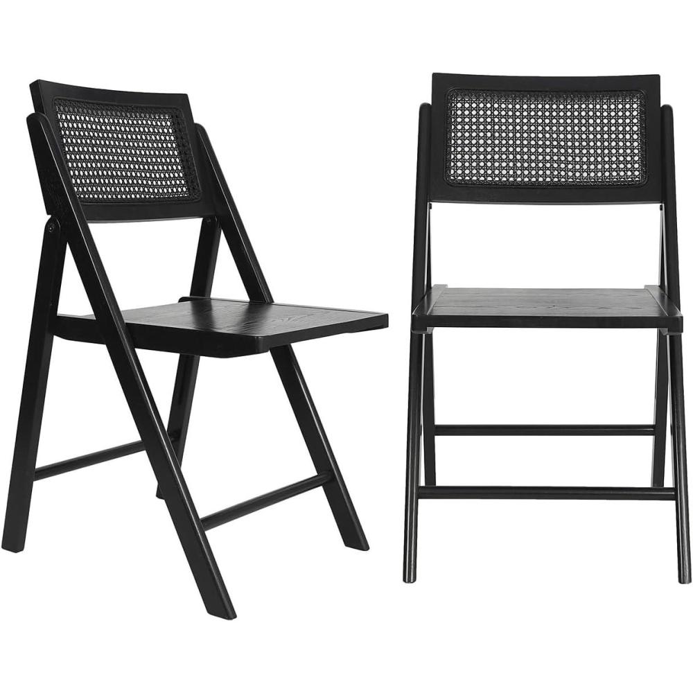 image:imageFlash Furniture Galene Cane Rattan Folding Chair Set Solid Wood Frame and Seat Ventilated Backrest Event Seating Solution Pack of 2 BlackBlack