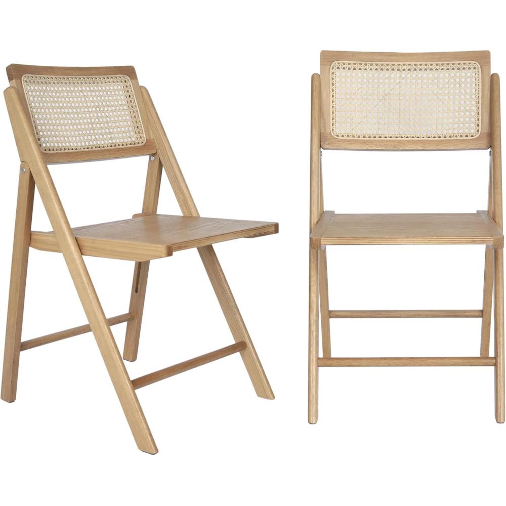 image:imageFlash Furniture Galene Cane Rattan Folding Chair Set Solid Wood Frame and Seat Ventilated Backrest Event Seating Solution Pack of 2 BlackNatural
