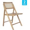 Flash Furniture Galene Cane Rattan Folding Chair Set, Solid Wood Frame and Seat, Ventilated Backrest, Event Seating Solution, Pack of 2, Black(Natural)