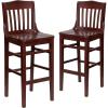 Flash Furniture 2 Pack HERCULES Series School House Back Mahogany Wood Restaurant Barstool