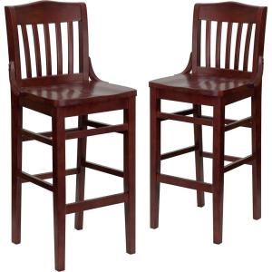 Flash Furniture 2 Pack HERCULES Series School House Back Mahogany Wood Restaurant Barstool