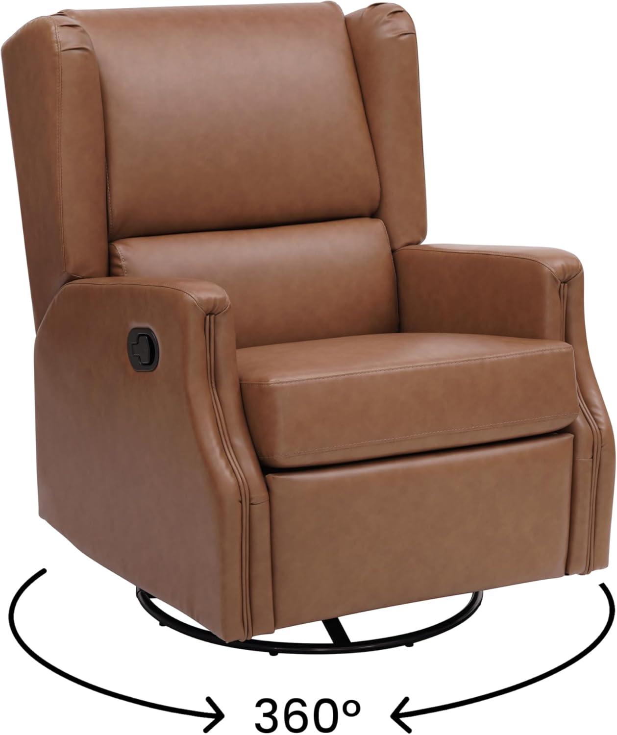 image:imageFlash Furniture Omma Swivel Glider Rocking Recliner Manual Wingback Recliner with 360 Degree Swivel for Living Room Bedroom or Nursery Cognac LeatherSoftCognac Leathersoft
